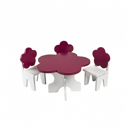Набор мебели для кукол Цветок: стол + стулья, цвет: белый/ягодный 
